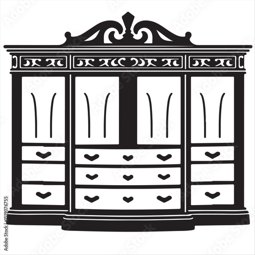 Antique wooden wardrobe with drawers and a cabinet, ideal for home interior design