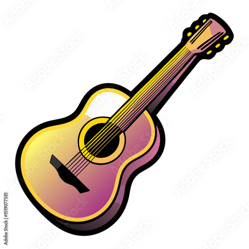 Vector image of acoustic guitar in comic book style and pop art, transparent background  
