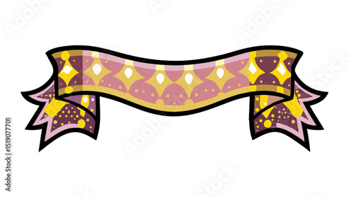 Decorative ribbon banner in comic book style with vibrant colors and flair, transparent background  