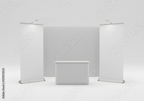 Minimalist Trade Show Booth Setup with Illuminated Retractable B