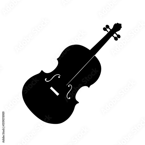 Simple Black Fiddle Outline on White Isolated Graphic