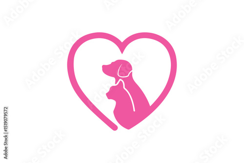 Dog and cat heart logo icon for pet care, veterinary clinic, animal rescue, adoption center, or pet-friendly branding.