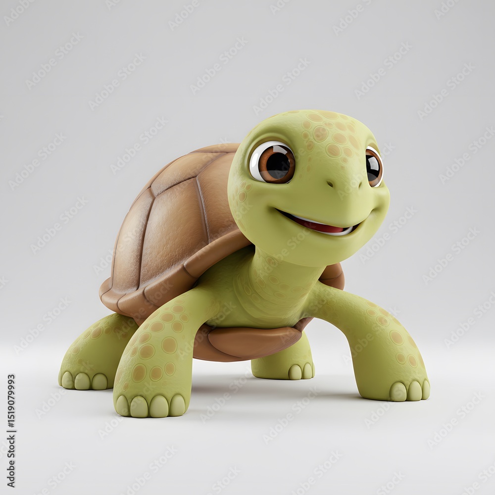 Fototapeta premium cute smiling turtle, soft lighting, pastel colors, white background