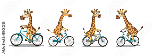 Set of Funny Giraffe Clipart Riding Bicycles