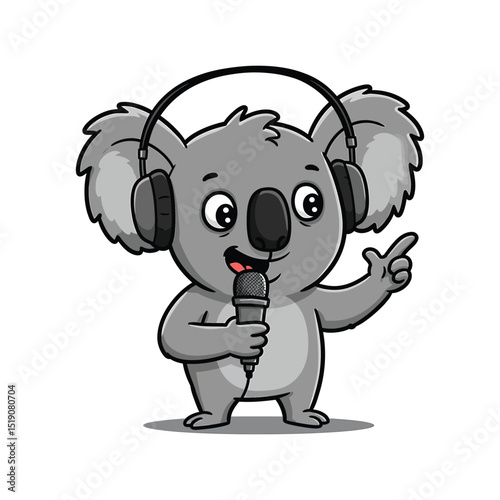 Singing Koala Clipart with Headphones and Microphone - A Funny Music Mascot