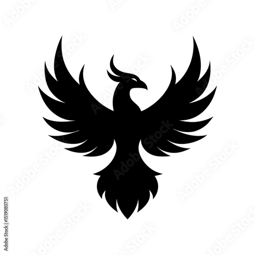 Reborn Black Firebird Outline on White Isolated Graphic