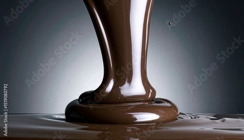 Flowing Chocolate Liquid With Gradient Effect on Gray Background Creating Smooth Glossy Texture