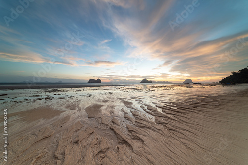 Sunrise at low tide on Koh Ngai beach in Southern Thailand's Andaman Sea