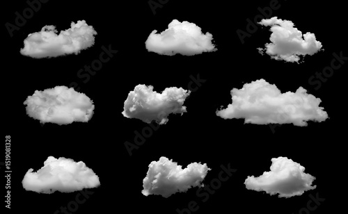 Set  Beautiful white clouds isolated on a black background or black and white haze. In natural summer sky weather gorgeous environment.	