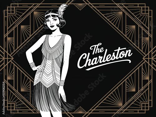 The Charleston - 1920s Flapper Girl Illustration with Art Deco Style