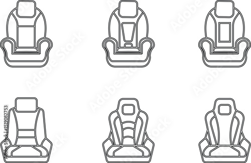 Car seat icon set, adjustment icons. Symbols silhouette template design element vector A simple yet effective black icon depicting emphasizing safety and protection. Car parts, sear, safe, passenger.