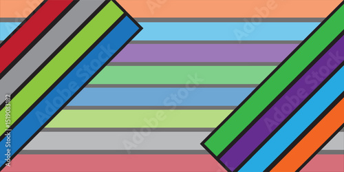 Hearts and Dots Vector Patterns. Bright Colorful Stripes on a Black Background. Lines and Hearts.