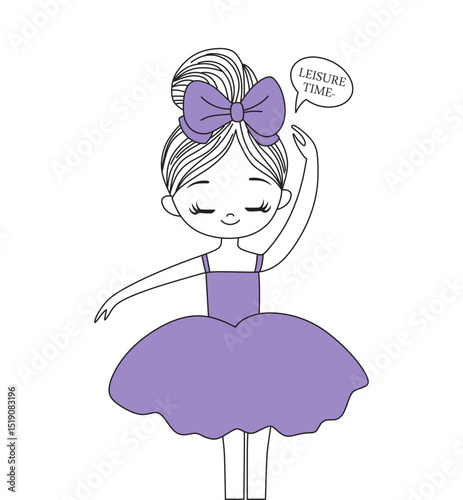 whimsical ballerina girl in purple dress with bow leisure time doll
