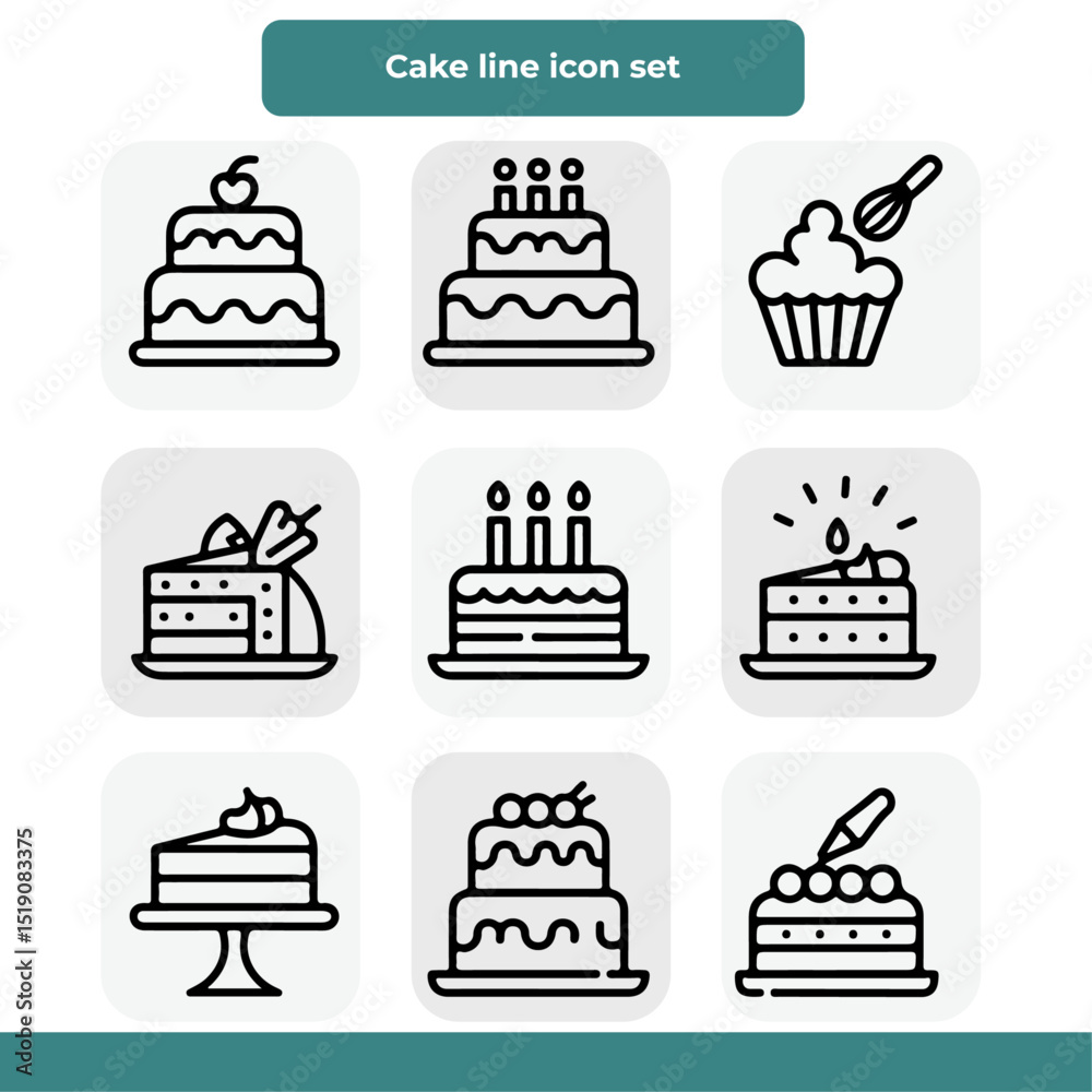 High Quality Cake Line Icon Set