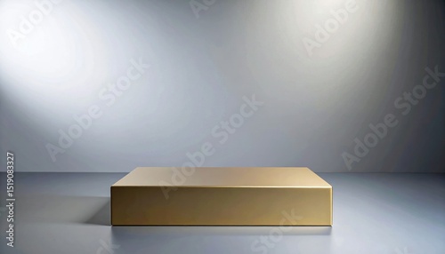 Golden Metallic Cube On Reflective Surface With Gradient Backdrop Illuminated By Spotlights