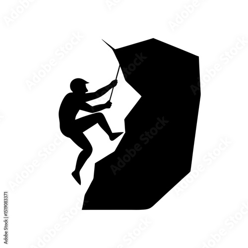 Adventurous Black Climber Outline on White Isolated Design