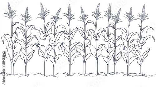 Line drawing of a corn field