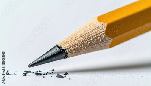 Macro Close-Up Of Yellow Mechanical Pencil Lead Breaking While Writing Displaying Detail Against White Background