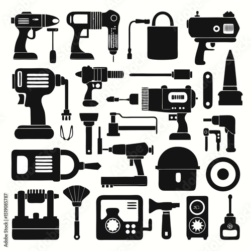 Tool assortment Illustration: A comprehensive collection of various hand tools and equipment are meticulously arranged, ready for any project, each a vital part of the builder's toolbox.