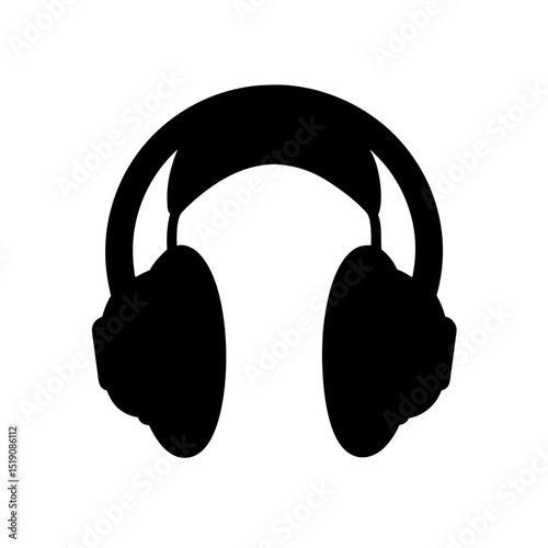 Classic Black Headphones Silhouette Vector Clip Art Illustration