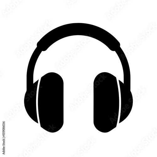 Minimal Black Headphones Silhouette Vector Clip Art Illustration