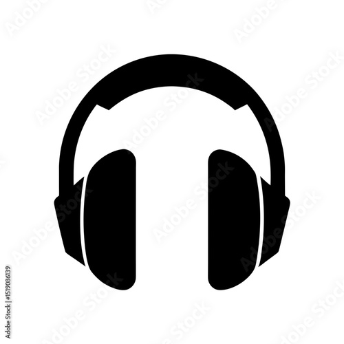 Simple Black Headphones Silhouette Vector Clip Art Illustration