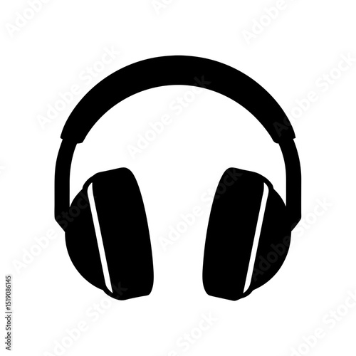 Outline Black Headphones Silhouette Vector Clip Art Illustration