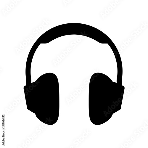 Modern Black Headphones Silhouette Vector Clip Art Illustration