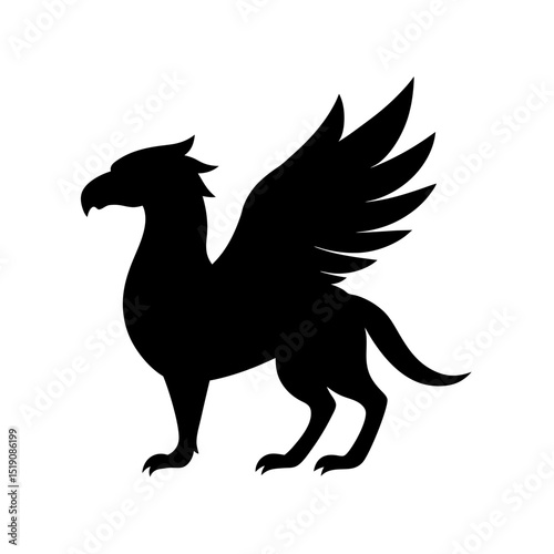 Fantasy Black Hippogriff Silhouette Vector Clip Art Illustration