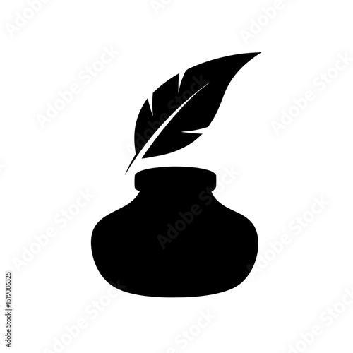 Outline Black Inkwell Silhouette Vector Clip Art Illustration