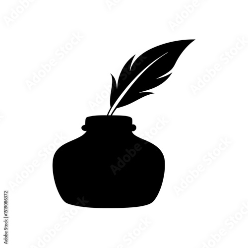 Writing Black Inkwell Silhouette on White for Calligraphy