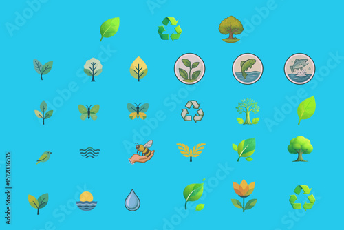 vector icons of ecology, creating interfaces related to environmental concepts, Presentations and educational materials, creating logos related to holistic medicine centers, yoga classes, natural