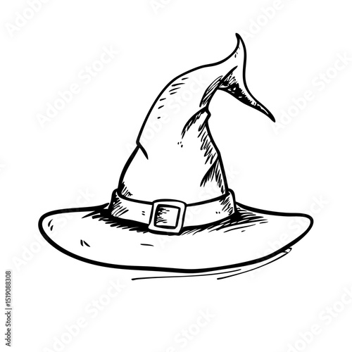 Hand drawn illustration of a halloween witch hat isolate on white background 