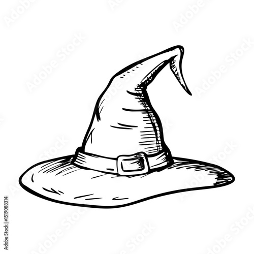 Hand drawn illustration of a halloween witch hat isolate on white background 