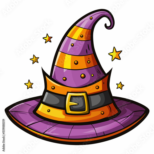 Hand drawn illustration of a halloween witch hat isolate on white background 