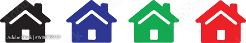 Colorful House Icon Set – home symbol, real estate graphic, residential building, property logo, standalone house