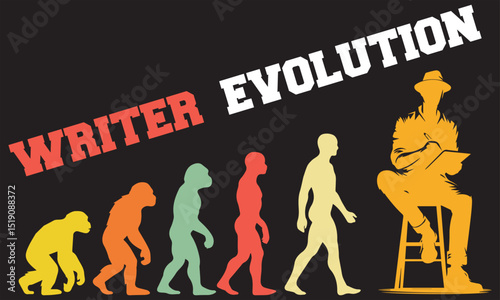 Writer Evolution T-shirt Design, Writer Evolution Design, evolution of man illustration