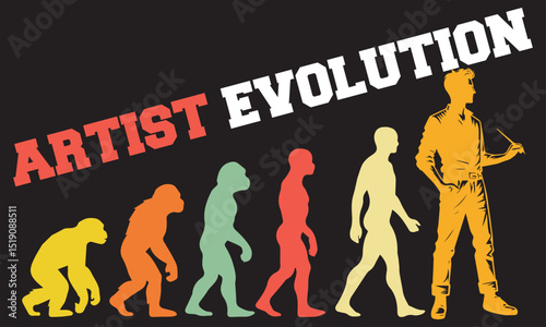 Artist Evolution T-shirt Design, Artist Evolution Design, evolution of man illustration