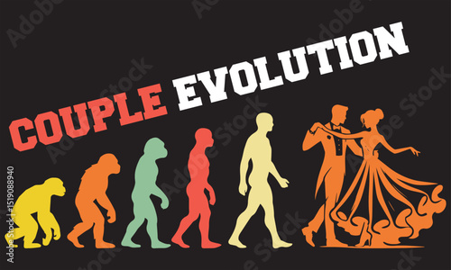 Couple Evolution T-shirt Design, Couple Evolution Design, evolution of man illustration