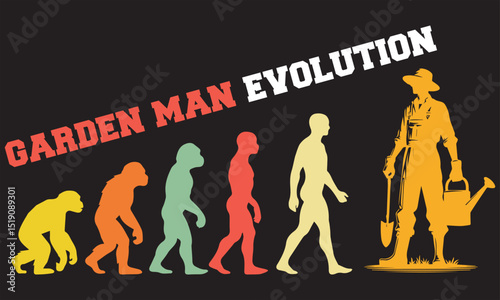 Garden Man Evolution T-shirt Design, Garden Man Evolution Design, evolution of man illustration