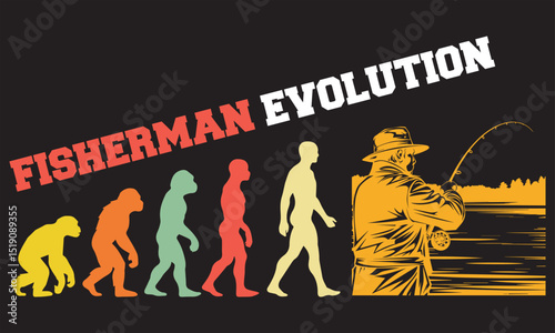 Fisherman Evolution T-shirt Design, Fisherman Evolution Design, evolution of man illustration