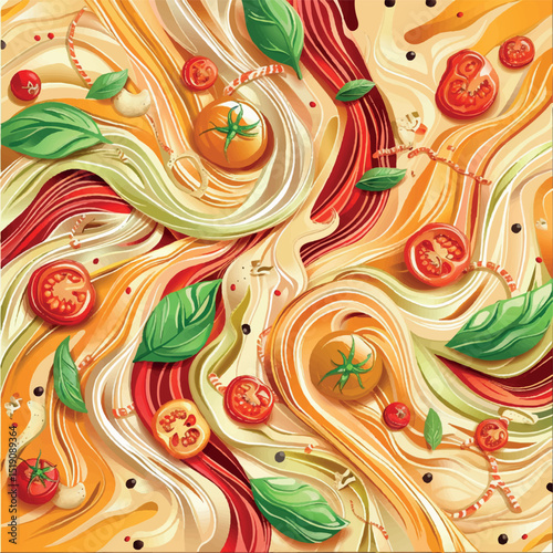 illustration, meal, food, cuisine, vector, spaghetti, traditional, dinner, italian, ingredient, italy, design, tasty, object, eat, fresh, restaurant, graphic, cooking, icon, culinary, macaroni, 