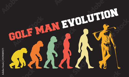 Golf Man Evolution T-shirt Design, Golf Man Evolution Design, evolution of man illustration