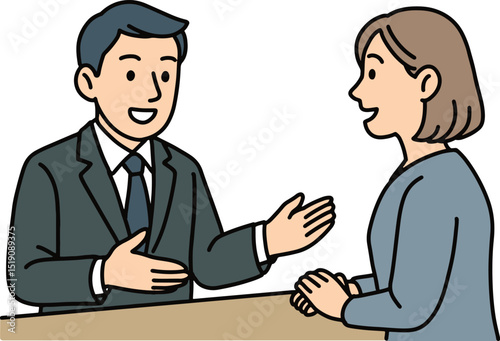 Businessman Consulting with Woman at a Desk – Vector Illustration