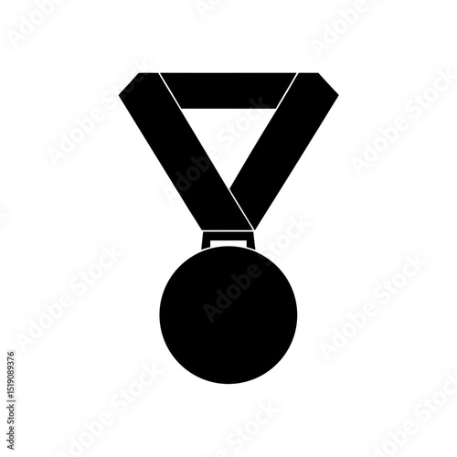 Honorable Black Medal Silhouette on White Background for Achievement