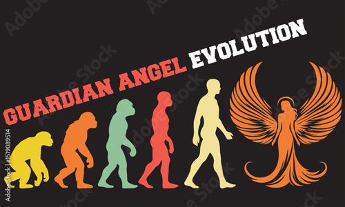 Guardian Angel Evolution T-shirt Design, Guardian Angel Evolution Design, evolution of man illustration