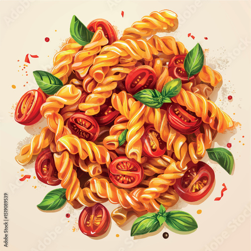 illustration, meal, food, cuisine, vector, spaghetti, traditional, dinner, italian, ingredient, italy, design, tasty, object, eat, fresh, restaurant, graphic, cooking, icon, culinary, macaroni, 