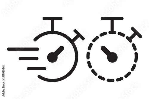 Timer icon set. Alarm clock symbol. Watch countdown vector illustration. Stopwatch sign. Hours, minutes and seconds concept. Simple express pictogram outline collection.