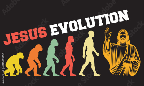 Jesus Evolution T-shirt Design, Jesus Evolution Design, evolution of man illustration