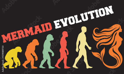 Mermaid Evolution T-shirt Design, Mermaid Evolution Design, evolution of man illustration